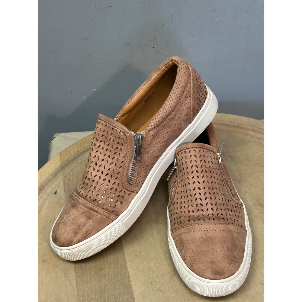 Report Alexa Women's Brown Perforated Zipper Slip On Wedge Sneakers Size 9